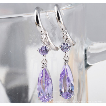 Fringed Violet Gilded Extended Droplets Silver Zircon Earrings